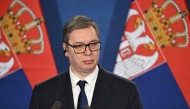 (FILES) Serbian President Aleksandar Vucic listens during a joint press conference with the Hungarian Prime Minister at the Prime Minister's Office at Buda Castle in Budapest, Hungary, on February 17, 2025. (Photo by Attila KISBENEDEK / AFP)
