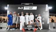France’s Toulouse players with Qatar Basketball Federation officials after winning the FIBA 3X3 Lusail Challenger International Championship final.