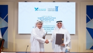 UDST President Dr. Salem Al-Naemi (right) and QCS Chairman Sheikh Dr. Khalid bin Jabor Al Thani at the signing of the MoU.