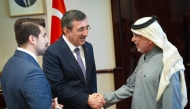 Vice-President of the Republic of Türkiye H E Dr. Cevdet Yılmaz shaking hands with Editor-in-Chief of Al-Sharq Jaber Al-Harami.
