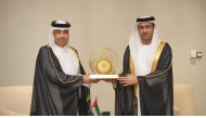 Attorney General of Qatar H E Dr. Issa bin Saad Al Jafali Al Nuaimi with Attorney General of the United Arab Emirates H E Dr. Hamad Saif Al Shamsi during the meeting.