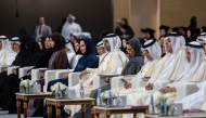 Consort of H H the Amir H H Sheikha Jowaher bint Hamad bin Suhaim Al-Thani; Minister of Education and Higher Education H E Lolwah bint Rashid Al Khater and other dignitaries at Qatar University’s  Graduation Ceremony of the 48th batch (class of 2025) of female students, yesterday. 