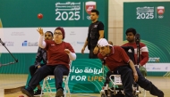 Para-athletes take part in a competition during the Paralympic Challenge Day for people with special needs.