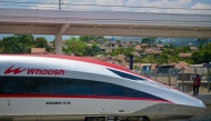 File photo: The Jakarta-Bandung high-speed train named 'Whoosh' is seen after the inauguration at Padalarang station in Padalarang, West Java on October 2, 2023. BAY ISMOYO / AFP
