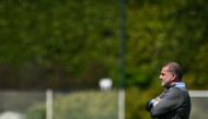 Tottenham Hotspur's Greek-Australian Head Coach Ange Postecoglou takes part in a training session at at the Tottenham Hotspur Training Ground, in Enfield, north London, on May 12, 2025 during a media day ahead of their UEFA Europa League final against Manchester United. (Photo by Ben STANSALL / AFP)

