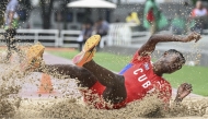 Abraham Viltre from Cuba competes in the Long Jump T46/47 during the Grand Prix Para Cali at the Pedro Grajales Stadium in Cali, Colombia May 17, 2025. (Photo by JOAQUIN SARMIENTO / AFP)