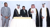 Minister of Labour H E Dr. Ali bin Saeed bin Smaikh Al Marri (second left); Ambassador of Guyana to Qatar, H E Safraaz Ahmad Shadood (centre); Director of the Protocol Department, MoFA, H E Ambassador Ibrahim Yousif Abdullah Fakhro; and Director of the Americas Department, MoFA, H E Jassim Al Asmakh at the event in Doha yesterday. Pic: Rajan Vadakkemuriyil/The Peninsula 
