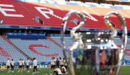 Paris Saint-Germain's players train in front of the Champions League Trophy during the MD-1 training session, on May 30, 2025. (Photo by Franck FIFE / AFP)