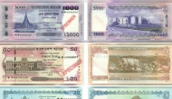 Specimens of notes - 20, 50 and 1,000 - as released by Bangladesh Bank 