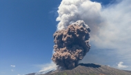 Smoke rises from the crater of the Etna volcano as it erupts, on Mount Etna near Catania on June 2, 2025. Photo by Giuseppe Distefano / AFP.