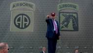 US President Donald Trump pumps his fist as he leaves the stage during a rally with U.S. Army troops on June 10, 2025 at Fort Bragg, North Carolina. (Photo by Anna Moneymaker / GETTY IMAGES NORTH AMERICA / Getty Images via AFP)
