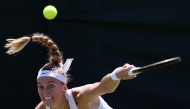 Czech Republic's Petra Kvitova serves to Belarus' Aliaksandra Sasnovich during their women's singles tennis match on the fifth day of the 2023 Wimbledon Championships at The All England Tennis Club in Wimbledon, southwest London on July 7, 2023. Photo by Adrian DENNIS / AFP