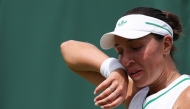 US player Jessica Pegula gestures as she plays against Italy's Elisabetta Cocciaretto during their women's singles first round tennis match on the second day of the 2025 Wimbledon Championships at The All England Lawn Tennis and Croquet Club in Wimbledon, southwest London, on July 1, 2025. (Photo by Adrian Dennis / AFP)