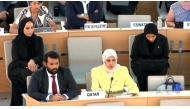 Permanent Representative of the State of Qatar in Geneva H E Dr. Hind Abdulrahman Al Muftah and other officials attending the session.