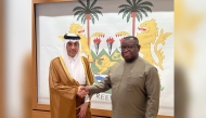 President of the Republic of Sierra Leone H E Julius Maada Bio with Minister of Labour H E Dr Ali bin Samikh Al Marri during the visit.