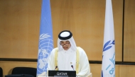 Speaker of the Shura Council H E Hassan bin Abdullah Al Ghanim addressing the Sixth World Conference of Speakers of Parliament held in Geneva yesterday.