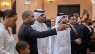 Ambassador of Haiti to Qatar H E Jean-Marie Francois Junior Guillaume; Deputy General Manager of Katara, Saif Saad Al-Dosari, and others at the mural's inauguration. 