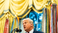 President Donald Trump speaks during a meeting in the Oval Office. (Photo by Demetrius Freeman/The Washington Post)