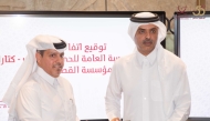 Director of the Office of International Cooperation and Agreements at QMC, Abdullah Ghanem Al Mohannadi; and Deputy General Manager and Director of Human Resources at Katara, Saif Saad Al Dosari during the agreement signing ceremony.
