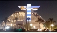 Sheraton Hotel illuminates with the colours of the Uruguayan national flag.
