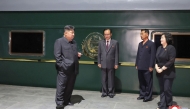 This picture taken on September 1, 2025 and released from North Korea's official Korean Central News Agency (KCNA) via KNS on September 2, 2025 shows North Korea's leader Kim Jong Un (L) as he departs from Pyongyang by special train to visit China. Photo by KCNA VIA KNS / AFP