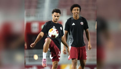 Qatar U-23 players during a training session. 