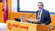 Dr. Rayaz Malik, Professor of Medicine and Assistant Dean for Clinical Research Partnerships at WCM-Q, speaking at the event.