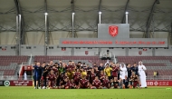 Qatar players celebrate after defeating Bahrain to qualify for the AFC U-23 Asian Cup 2026 yesterday. 