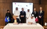 Minister of State for Foreign Trade Affairs at MoCI, H E Dr. Ahmed bin Mohamed Al-Sayed; Minister of International Development Cooperation and Foreign Trade of Sweden, H E Benjamin Dousa; Chairman of QC Sheikh Khalifa bin Jassim bin Mohamed Al Thani with other officials during the agreement signing.