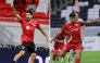 Al Rayyan’s Aleksandar Mitrovic celebrates after scoring a goal (left) and Al Shamal's Baghdad Bounedjah shoots to score a goal against 
Al Arabi. 