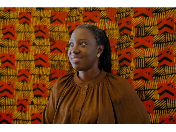Senegalese director Angele Diabang, poses for a portrait at her apartment in Dakar, on September 5, 2025. (Photo by Carmen Abd Ali / AFP)
 