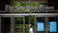 The New York Times building is seen on June 30, 2020 in New York City. (Photo by Johannes EISELE / AFP)