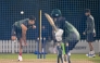 Pakistan's Haris Rauf bowls during a practice session at the International Cricket Council (ICC) Academy in Dubai on September 16, 2025, ahead of their Asia Cup 2025 Twenty20 international cricket match against the UAE. (Photo by Sajjad Hussain / AFP)
