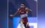 Qatar’s athlete Abderrahman Samba competes in the men’s 400m hurdles semi-finals.