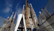 The current progress of the construction of the Sagrada Familia basilica on September 18, 2025. (Photo by Lluis Gene / AFP)