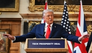 US President Donald Trump gestures during a joint press conference with Britain's Prime Minister Keir Starmer on September 18, 2025. (Photo by Leon Neal / POOL / AFP)
