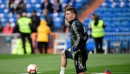 (Files) Real Madrid's French goalkeeper Luca Zidane warms up before the Spanish League football match between Real Madrid CF and SD Huesca at the Santiago Bernabeu stadium in Madrid on March 31, 2019. (Photo by Javier Soriano / AFP)