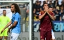 Roma's Italian midfielder #07 Lorenzo Pellegrini celebrates scoring his team's first goal next to Lazio's French midfielder #08 Matteo Guendouzi during the Italian Serie A football match between Lazio and Roma at the Olympic stadium in Rome, on September 21, 2025. (Photo by Tiziana FABI / AFP)