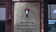 A sign is seen outside the Palestine Mission to the UK on September 21, 2025 in west London. (Photo by Justin Tallis / AFP)