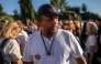 Panos Routsi, father of a boy killed in the Tempi railway collision in February 2023, looks on as he entered his seventh day of a hunger strike to demand that his son's body be exhumed so that the cause of death can be determined through toxicological tests, outside the Greek Parliament in Athens on September 21, 2025. Photo by Angelos TZORTZINIS / AFP