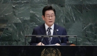 South Korea's President Lee Jae Myung speaks during General Debate of the United Nations General Assembly at the UN headquarters in New York City on September 23, 2025. (Photo by Timothy A Clary / AFP)