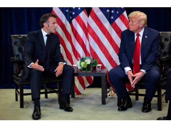 President of France Emmanuel Macron speaks during a bilateral meeting with US President Donald Trump at the 80th session of the UN’s General Assembly (UNGA) at the United Nations headquarters on September 23, 2025 in New York City. (Photo by Chip Somodevilla/Getty Images/AFP)