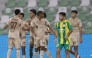 Al Rayyan players celebrate during the match against Al Wakrah yesterday.  