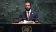 Syrian President Ahmed al-Sharaa speaks during the General Debate of the United Nations General Assembly at the UN headquarters in New York City on September 24, 2025. (Photo by TIMOTHY A. CLARY / AFP)
