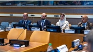 Minister of Public Health H E Mansoor bin Ebrahim Al Mahmoud takes part in a ministerial roundtable meeting on Gaza.  