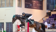 Saudi rider Khalid Al-Eid astride Q-Layen in action at Qatar Equestrian Federation’s indoor arena yesterday.