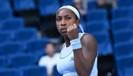 USA's Coco Gauff reacts after victory against Switzerland's Belinda Bencic during their women's singles match at the China Open tennis tournament on September 30, 2025. (Photo by Wand Zhao / AFP)
