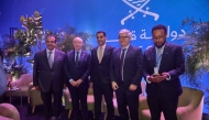 Minister of Transport H E Sheikh Mohammed bin Abdulla bin Mohammed Al Thani (centre) with other officials during a reception hosted by Qatar's mission to ICAO.