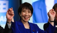 Newly-elected Liberal Democratic Party (LDP) leader Sanae Takaichi celebrates after winning the LDP leadership election in Tokyo on October 4, 2025. (Photo by Kim Kyung-Hoon / POOL / AFP)