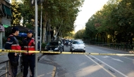 Police officers secure the perimeter outside the Appeal Court where a judge was shot dead, in Tirana on October 6, 2025. (Photo by Adnan Beci / AFP)
